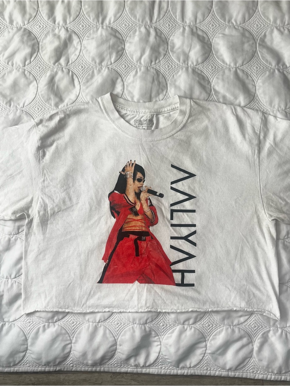 Aaliyah Graphic Crop Tee White, FRCHS Los Angeles size L